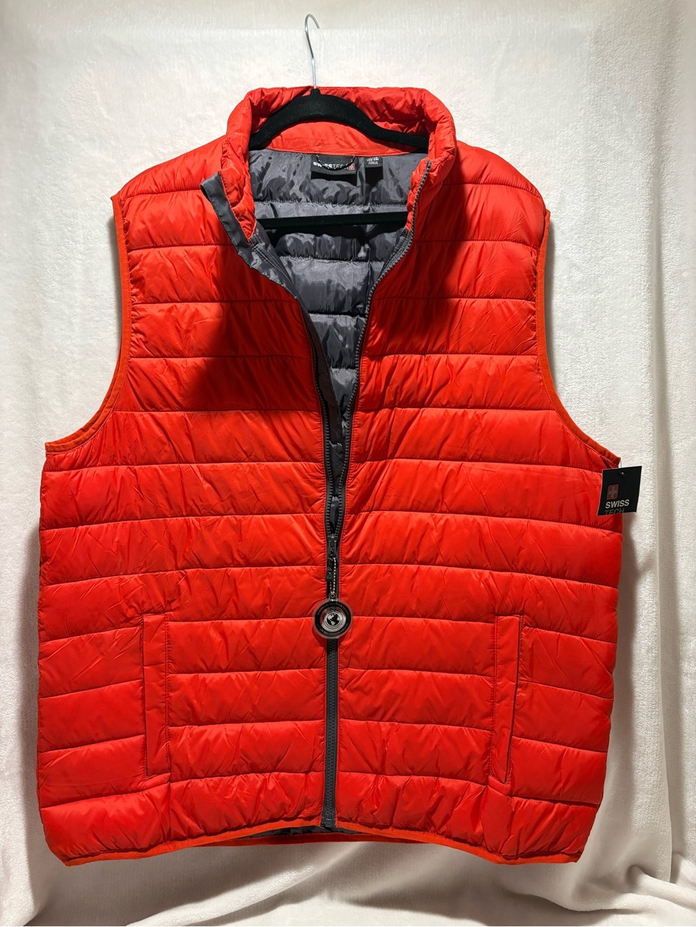 Swiss Tech Red Quilted Puffer Vest with Gray Lining